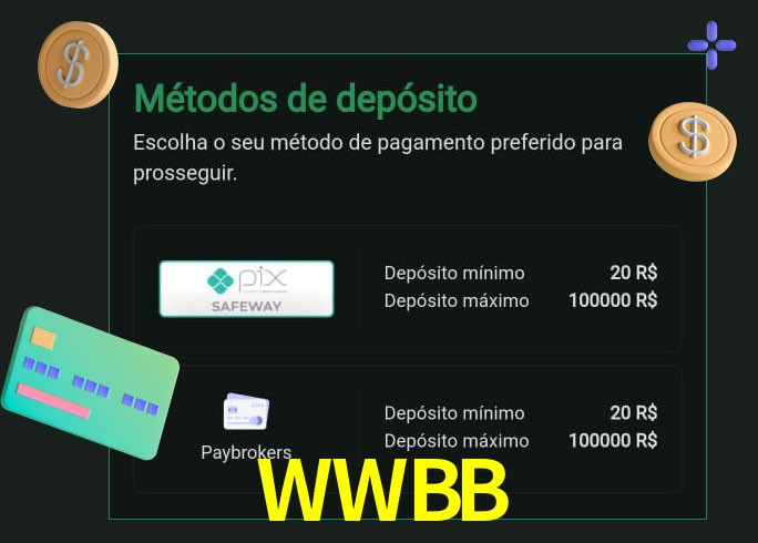 O cassino WWBB oferece uma grande variedade de métodos de pagamento